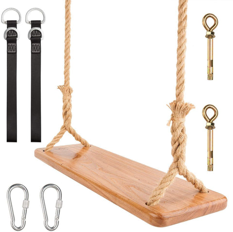 Wooden hanging swing set with ropes for indoor and outdoor use
Eco-friendly wooden swing with adjustable ropes and carabiners
Large porch swing seat made from natural wood
Swing set with complete mounting hardware and tree straps
Sturdy wooden swing supporting up to 300 lbs for adults and kids