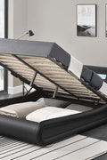 Modern black faux leather LED lift bed with Bluetooth speakers and storage – available in King and Queen