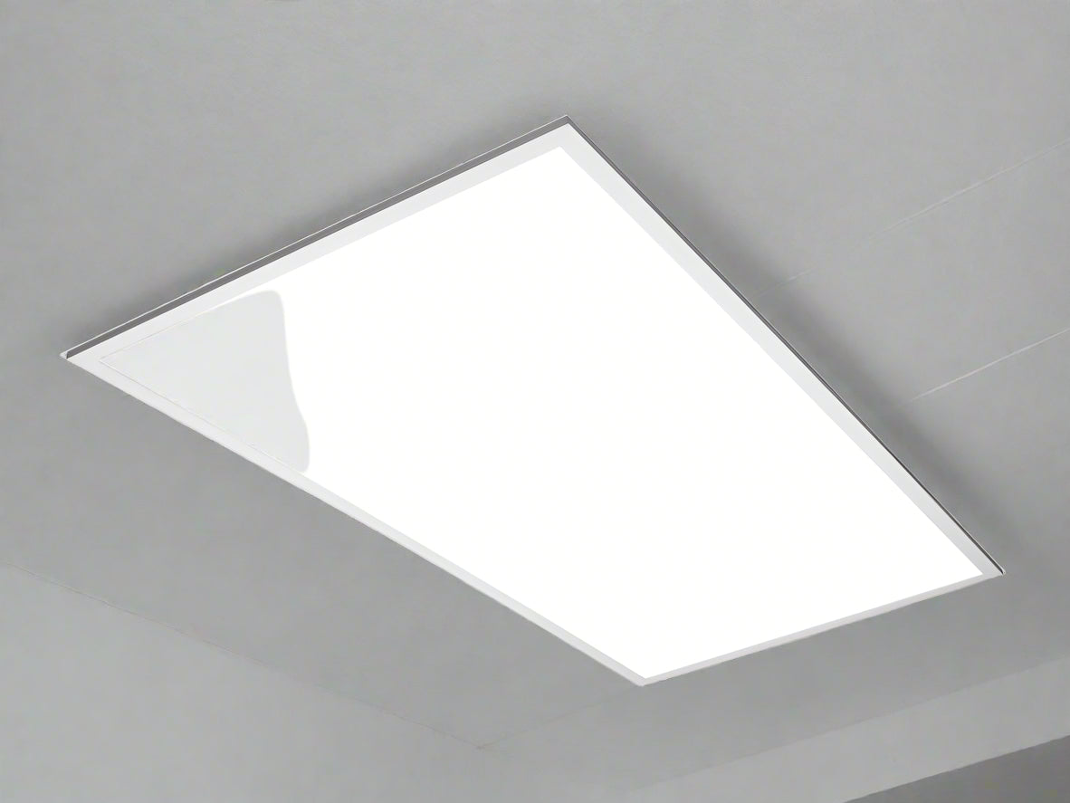 Ultra-slim LED ceiling panel light 60W in drop ceiling
LED panel ceiling light with surface mount frame
Suspended LED flush ceiling light for office or classroom
Dimmable 6500K LED ceiling fixture mounted in grid
White frame LED panel light for suspended ceilings