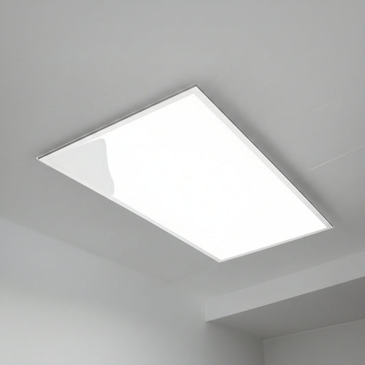 Ultra-slim LED ceiling panel light 60W in drop ceiling
LED panel ceiling light with surface mount frame
Suspended LED flush ceiling light for office or classroom
Dimmable 6500K LED ceiling fixture mounted in grid
White frame LED panel light for suspended ceilings