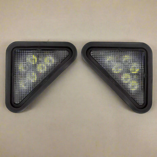 Bobcat LED headlight set – left and right sealed triangle lights
Rear wiring and housing of Bobcat LED headlight upgrade