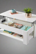Lift-top coffee table with storage compartment and laptop workstation function – modern accent design in brown and white finish