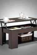 Lift-top coffee table with storage compartment and laptop workstation function – modern accent design in brown and white finish