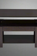 Lift-top coffee table with storage compartment and laptop workstation function – modern accent design in brown and white finish