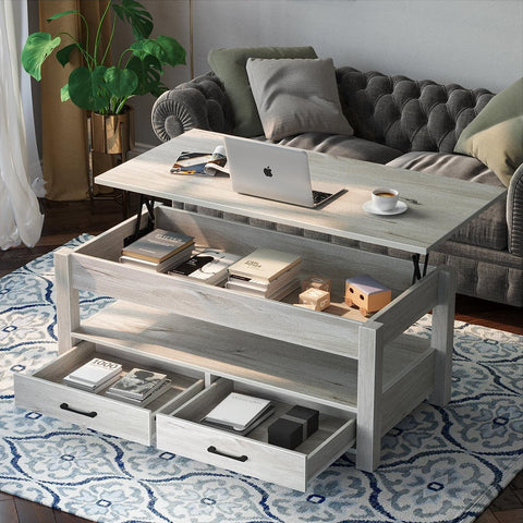 New Lift Top Coffee Table with Storage – Gray or White Modern Wood Table for Living Room - with Gray | Sold by Uncle Wiener's Wholesale