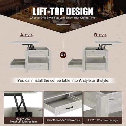 New Lift Top Coffee Table with Storage – Gray or White Modern Wood Table for Living Room - with Gray | Sold by Uncle Wiener's Wholesale