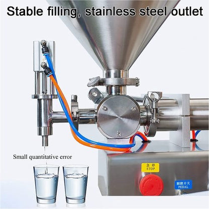 Semi-automatic bottle filling machine for liquids

Dual-nozzle pneumatic filler 100–1000 mL

Liquid filler with foot switch and control panel

Industrial stainless steel liquid bottling equipment

