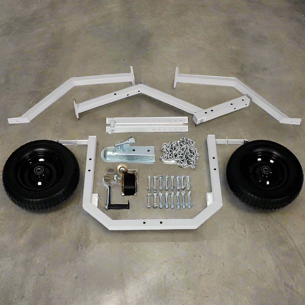 Log Skidding Arch ATV Trailer Dolly – 1000 lb capacity with manual winch, white frame and black tires for forestry and trail hauling