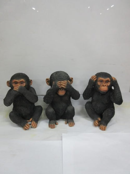 Three wise monkeys garden statues in black resin
See No Evil, Hear No Evil, Speak No Evil figurines set
Black resin symbolic monkey sculptures for garden or home