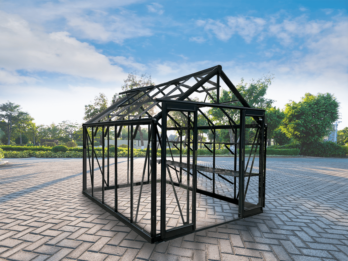 luxury tempered glass greenhouse in garden setting
aluminum-framed greenhouse with gabled roof
inside view of premium glass greenhouse
eco-friendly garden greenhouse with powder-coated frame
full-sunlight greenhouse for plants and vegetables