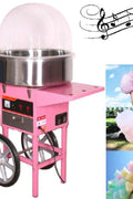 Pink Candy Floss Machine with Dome Cover – Front View

Commercial Cotton Candy Machine – Close-Up of Controls

Candy Floss Cart with Wheels – Party Setup

Dome Cover Cotton Candy Maker – Rear View

Pink Cotton Candy Machine in Use – Carnival Event