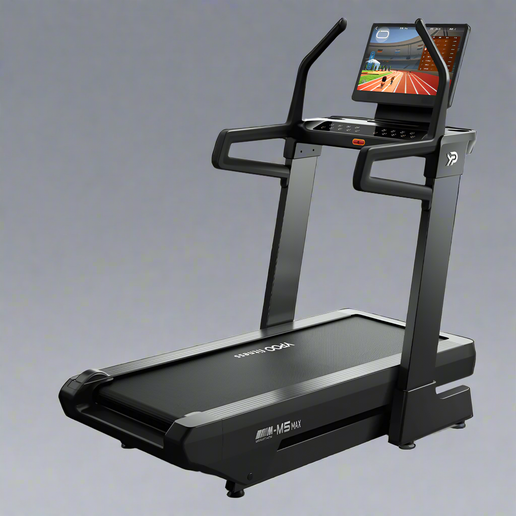 MS MAX folding treadmill side view with 21.5" display

Treadmill showing incline range and TFT screen

Foldable treadmill in compact storage position

High-speed treadmill with digital controls

Wide deck treadmill for joint support