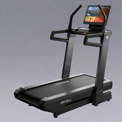 MS MAX folding treadmill side view with 21.5" display

Treadmill showing incline range and TFT screen

Foldable treadmill in compact storage position

High-speed treadmill with digital controls

Wide deck treadmill for joint support