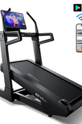 MS MAX folding treadmill side view with 21.5" display

Treadmill showing incline range and TFT screen

Foldable treadmill in compact storage position

High-speed treadmill with digital controls

Wide deck treadmill for joint support