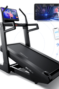 MS MAX folding treadmill side view with 21.5" display

Treadmill showing incline range and TFT screen

Foldable treadmill in compact storage position

High-speed treadmill with digital controls

Wide deck treadmill for joint support