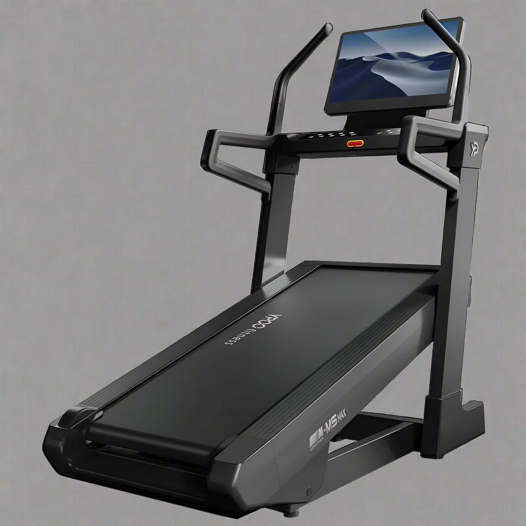 MS MAX folding treadmill side view with 21.5" display

Treadmill showing incline range and TFT screen

Foldable treadmill in compact storage position

High-speed treadmill with digital controls

Wide deck treadmill for joint support