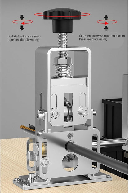 Dual-mode wire stripping machine – front view

Electric wire stripper with manual crank

Compact wire stripper with cable in slot

Manual & electric cable peeler – operation example

Drill-compatible wire stripping machine full kit


