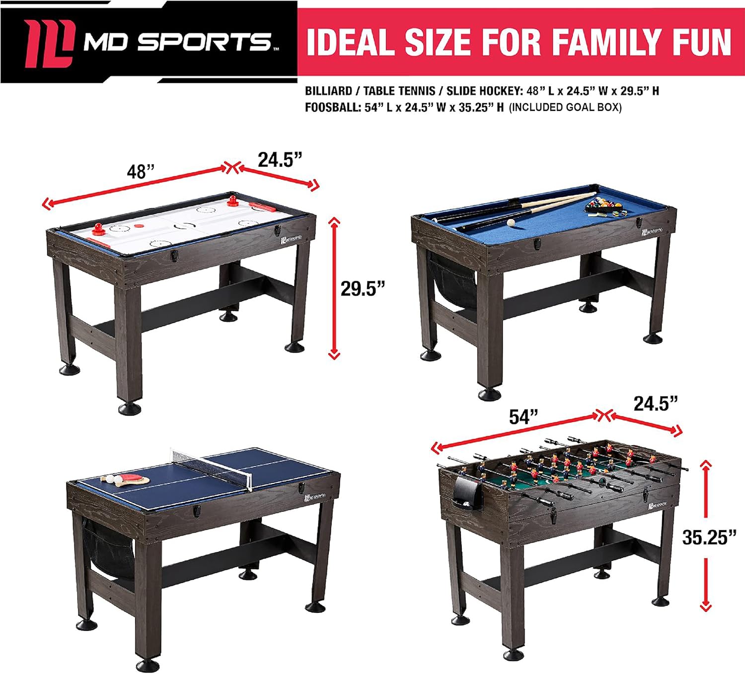 MD SPORTS 4 IN 1 GAMES COMBINATION TABLE - with | Sold by Uncle Wiener's Wholesale