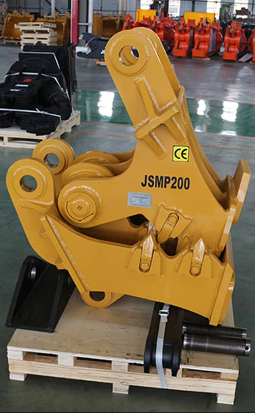 JSMP200 Mechanical Excavator Concrete Pulverizer – Yellow heavy-duty rock crusher attachment for 20–30 ton excavators