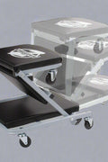 Mechanics creeper rolling cart with padded vinyl surface

Convertible garage seat and creeper with 6 caster wheels

Black auto repair creeper with metal frame and seat

S1066 rolling creeper seat in upright position for repairs