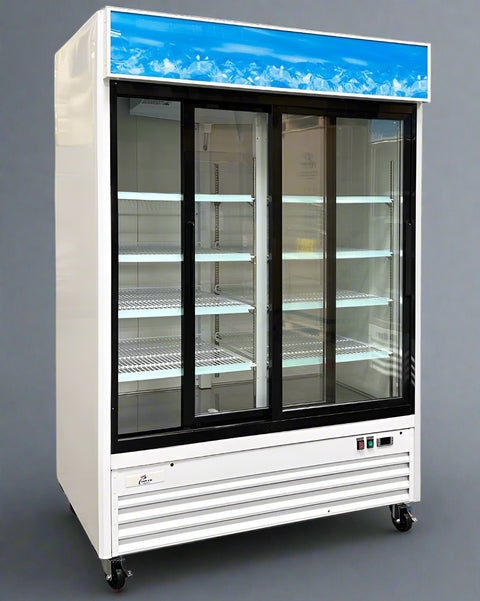 “Siebel G258BMF 2-door black commercial fridge with glass display”

“Interior of LED-lit commercial merchandiser refrigerator”

“Double door beverage cooler for retail and foodservice”

“Adjustable shelving in commercial fridge with aluminum interior”

“Refrigerator with wheels and top-mounted compressor”