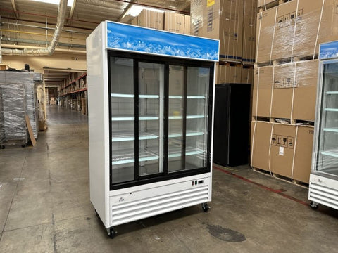 “Siebel G258BMF 2-door black commercial fridge with glass display”

“Interior of LED-lit commercial merchandiser refrigerator”

“Double door beverage cooler for retail and foodservice”

“Adjustable shelving in commercial fridge with aluminum interior”

“Refrigerator with wheels and top-mounted compressor”