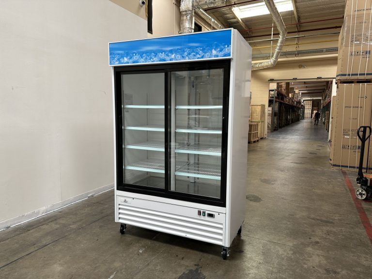 “Siebel G258BMF 2-door black commercial fridge with glass display”

“Interior of LED-lit commercial merchandiser refrigerator”

“Double door beverage cooler for retail and foodservice”

“Adjustable shelving in commercial fridge with aluminum interior”

“Refrigerator with wheels and top-mounted compressor”