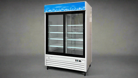“Siebel G258BMF 2-door black commercial fridge with glass display”

“Interior of LED-lit commercial merchandiser refrigerator”

“Double door beverage cooler for retail and foodservice”

“Adjustable shelving in commercial fridge with aluminum interior”

“Refrigerator with wheels and top-mounted compressor”
