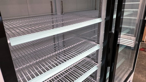 “Siebel G258BMF 2-door black commercial fridge with glass display”

“Interior of LED-lit commercial merchandiser refrigerator”

“Double door beverage cooler for retail and foodservice”

“Adjustable shelving in commercial fridge with aluminum interior”

“Refrigerator with wheels and top-mounted compressor”