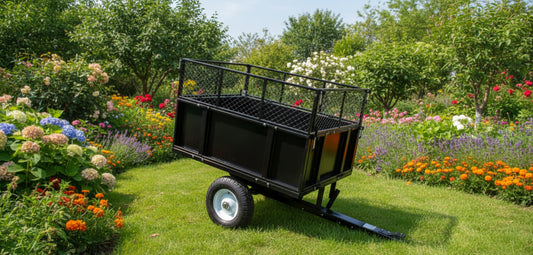 Metal ATV & Lawn Mower Utility Trailer – 1,000 lb capacity with steel dump bed and pneumatic tires, model BTC001