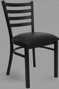 Black Metal Restaurant Chair with Padded Seat – Front View

Side Profile of Commercial Dining Chair – Ladder Back Design

Stackable Black Metal Chair with Cushioned Seat

Commercial Dining Chair for Café or Restaurant Setting

