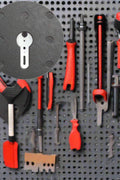 Heavy-duty metal pegboard wall tool organizer with hook set
Tool pegboard with 17 red and black hooks – wall-mounted
Garage tool organization system – pegboard for workshop
Black and red steel tool storage wall panel
Wall-mounted pegboard with assorted hooks for tools