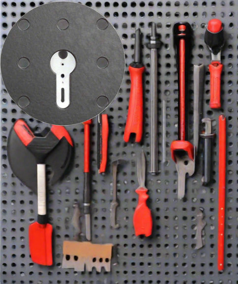 Heavy-duty metal pegboard wall tool organizer with hook set
Tool pegboard with 17 red and black hooks – wall-mounted
Garage tool organization system – pegboard for workshop
Black and red steel tool storage wall panel
Wall-mounted pegboard with assorted hooks for tools