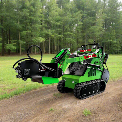 Mini skid steer attachment with hydraulic auger
Green mini skid loader with stump grinder attachment
Heavy-duty mini skid steer snow blower
Landscaping auger tool for mini skid loader
Mini skid attachments for trenching and clearing