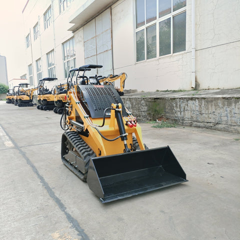 “T380 compact skid steer loader with rubber tracks”

“T460 mini tracked loader for landscaping and excavation”

“Heavy-duty skid steer with universal quick attach plate”

“Tracked compact construction loader in yellow”