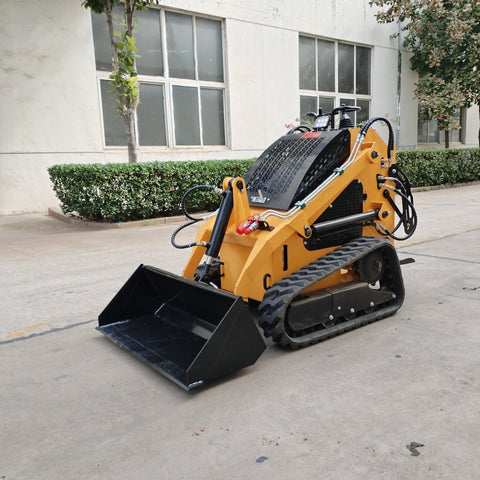 “T380 compact skid steer loader with rubber tracks”

“T460 mini tracked loader for landscaping and excavation”

“Heavy-duty skid steer with universal quick attach plate”

“Tracked compact construction loader in yellow”