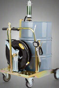 “Mobile 5:1 oil pump kit with hose reel and digital meter”

“Industrial air-operated oil transfer system on trolley”

“Pneumatic oil pump for 55-gallon drum with 12 ft hose”

“Heavy-duty drum cart oil dispensing system”

“Oil pump with digital control valve and large wheels”