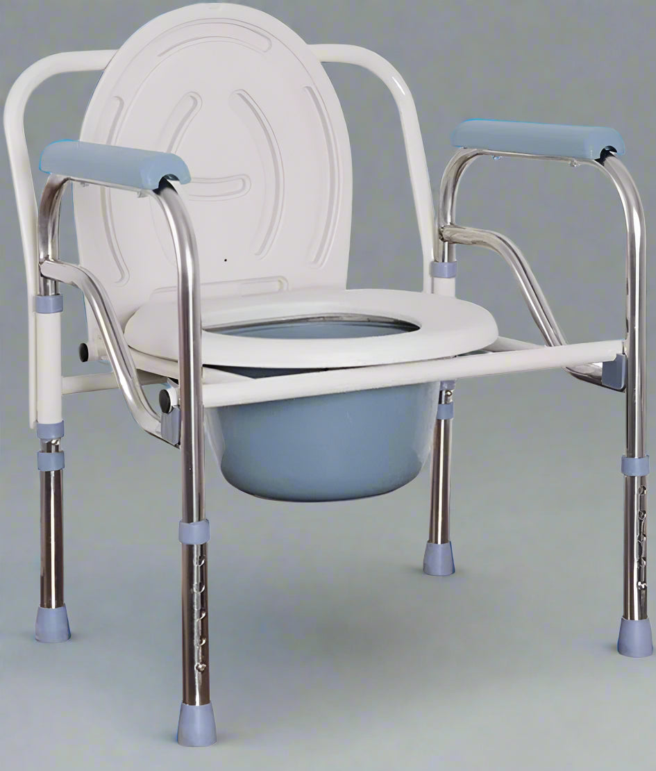 Mobile Commode Chair – Full Front View

Portable Toilet Chair with Removable Bucket

Adjustable Commode for Elderly Use – Side View

Commode Chair with Armrests and Padding – Close-Up