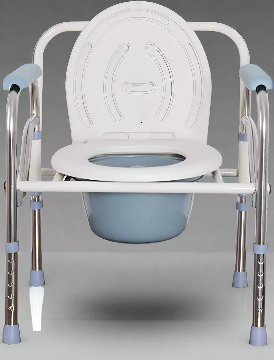 Mobile Commode Chair – Full Front View

Portable Toilet Chair with Removable Bucket

Adjustable Commode for Elderly Use – Side View

Commode Chair with Armrests and Padding – Close-Up