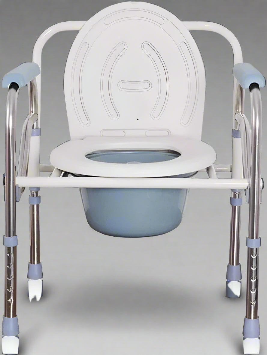 Mobile Commode Chair – Full Front View

Portable Toilet Chair with Removable Bucket

Adjustable Commode for Elderly Use – Side View

Commode Chair with Armrests and Padding – Close-Up