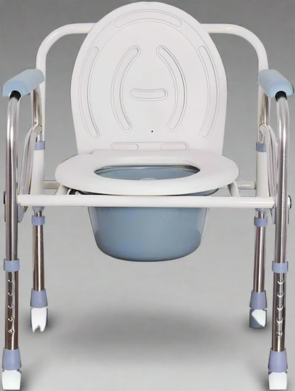 Mobile Commode Chair – Full Front View

Portable Toilet Chair with Removable Bucket

Adjustable Commode for Elderly Use – Side View

Commode Chair with Armrests and Padding – Close-Up