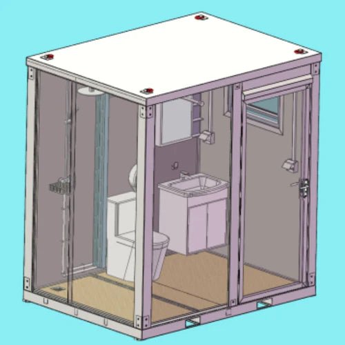 Gray single toilet portable restroom trailer
Double stall mobile toilet unit for construction use
Interior view of portable washroom with sink
Mobile shower unit with privacy enclosure
Pre-installed fixtures inside portable toilet and shower model