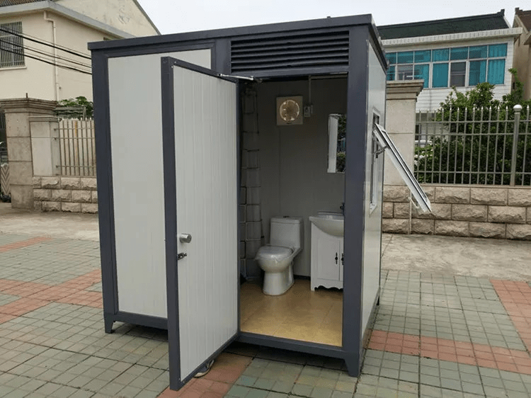 Gray single toilet portable restroom trailer
Double stall mobile toilet unit for construction use
Interior view of portable washroom with sink
Mobile shower unit with privacy enclosure
Pre-installed fixtures inside portable toilet and shower model