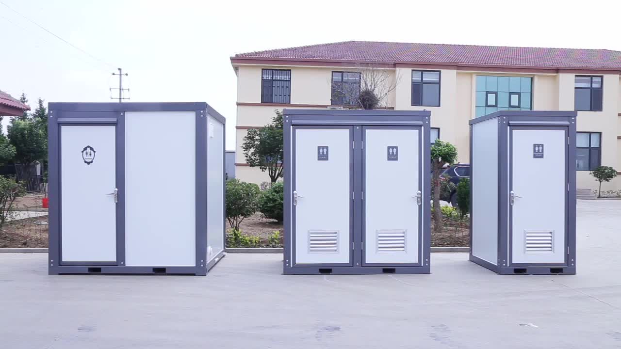 Gray single toilet portable restroom trailer
Double stall mobile toilet unit for construction use
Interior view of portable washroom with sink
Mobile shower unit with privacy enclosure
Pre-installed fixtures inside portable toilet and shower model