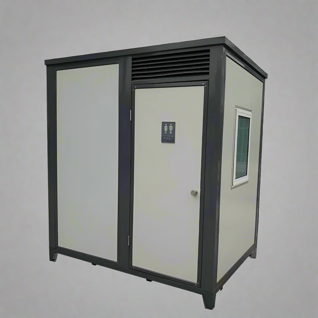 Gray single toilet portable restroom trailer
Double stall mobile toilet unit for construction use
Interior view of portable washroom with sink
Mobile shower unit with privacy enclosure
Pre-installed fixtures inside portable toilet and shower model