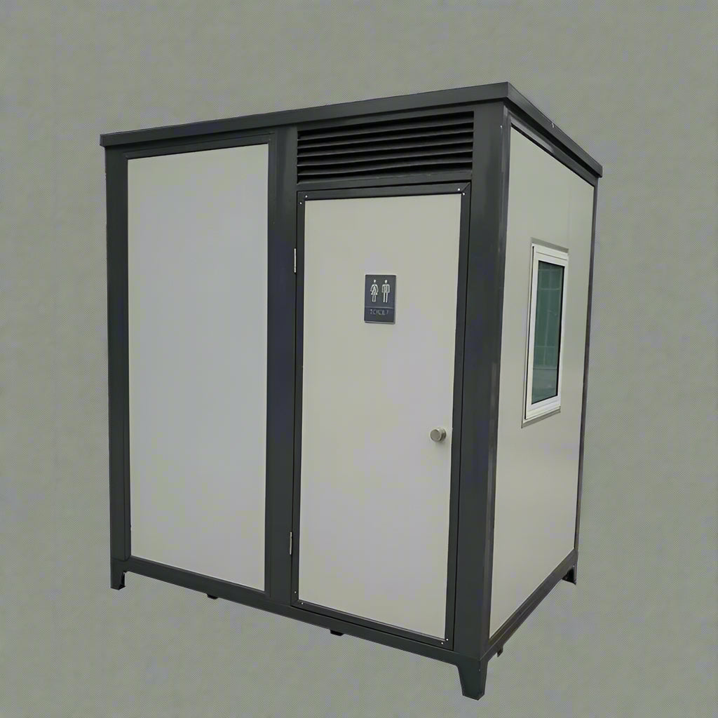 Gray single toilet portable restroom trailer
Double stall mobile toilet unit for construction use
Interior view of portable washroom with sink
Mobile shower unit with privacy enclosure
Pre-installed fixtures inside portable toilet and shower model