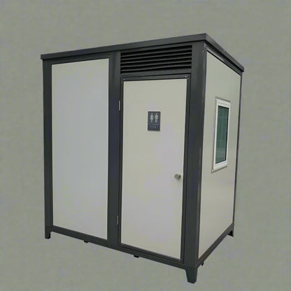 Gray single toilet portable restroom trailer
Double stall mobile toilet unit for construction use
Interior view of portable washroom with sink
Mobile shower unit with privacy enclosure
Pre-installed fixtures inside portable toilet and shower model