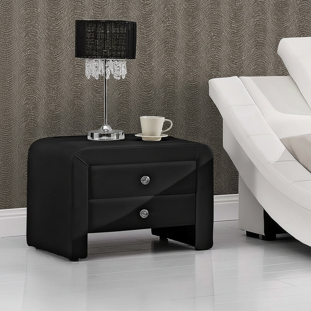"Modern 2-Drawer Upholstered Bedside Table Nightstand – White Finish"

"Contemporary Black Faux Leather Nightstand with Two Drawers"

"Modern White Bedside Table with Sleek Upholstered Finish"

"Minimalist 2 Drawer Nightstand for Bedroom Storage"

