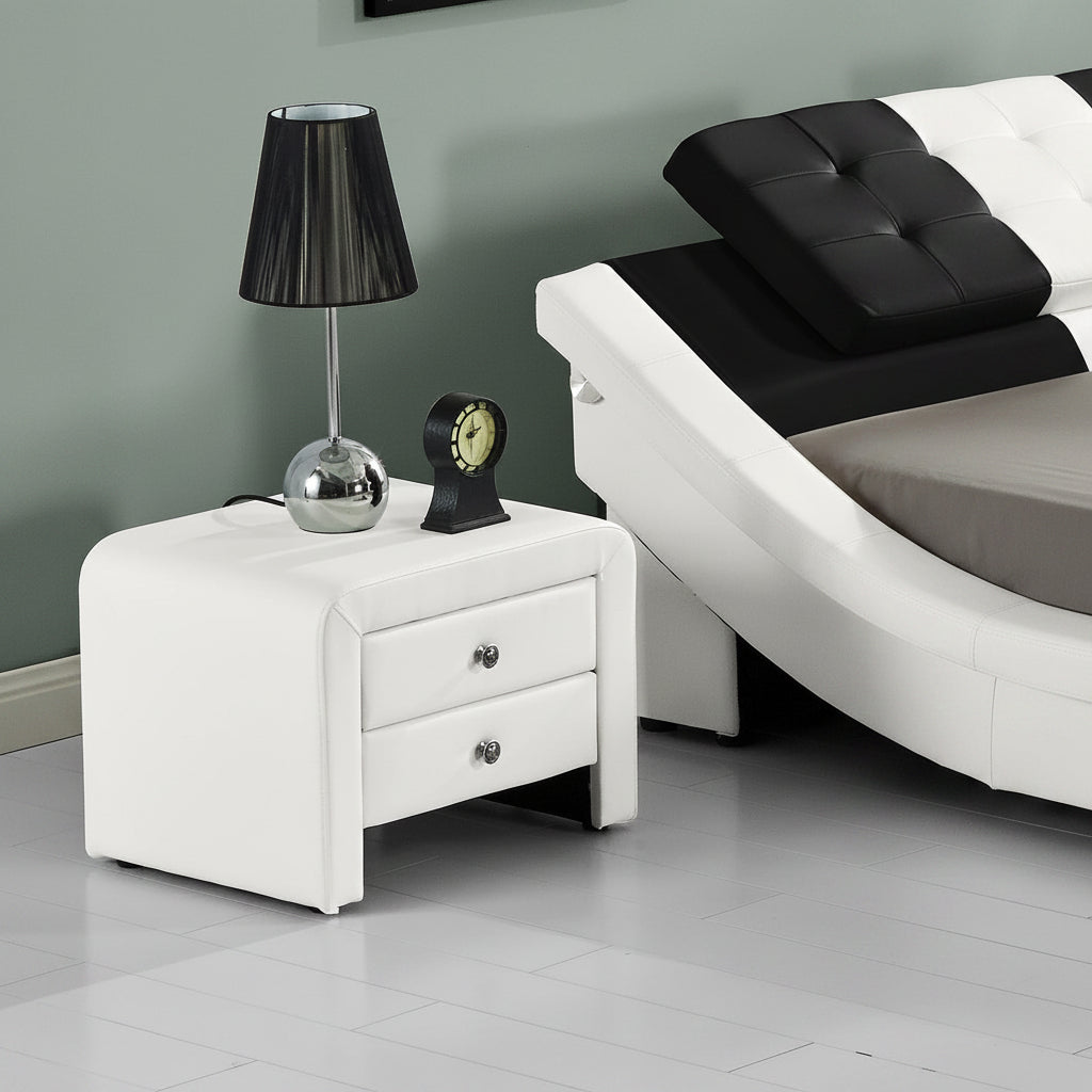 "Modern 2-Drawer Upholstered Bedside Table Nightstand – White Finish"

"Contemporary Black Faux Leather Nightstand with Two Drawers"

"Modern White Bedside Table with Sleek Upholstered Finish"

"Minimalist 2 Drawer Nightstand for Bedroom Storage"

