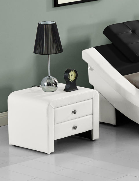 "Modern 2-Drawer Upholstered Bedside Table Nightstand – White Finish"

"Contemporary Black Faux Leather Nightstand with Two Drawers"

"Modern White Bedside Table with Sleek Upholstered Finish"

"Minimalist 2 Drawer Nightstand for Bedroom Storage"

